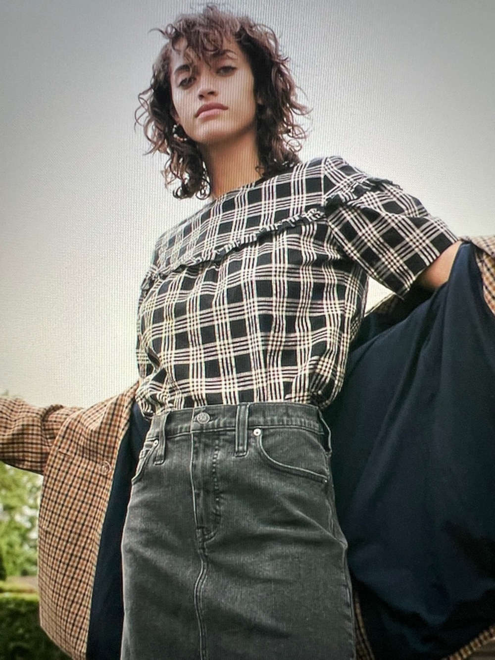 Madewell Metallic Plaid Ruffle Yoke Top